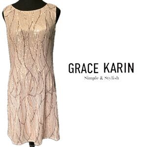 NWT Grace Karin gold deco sequin sleeveless midi evening party cocktail dress M